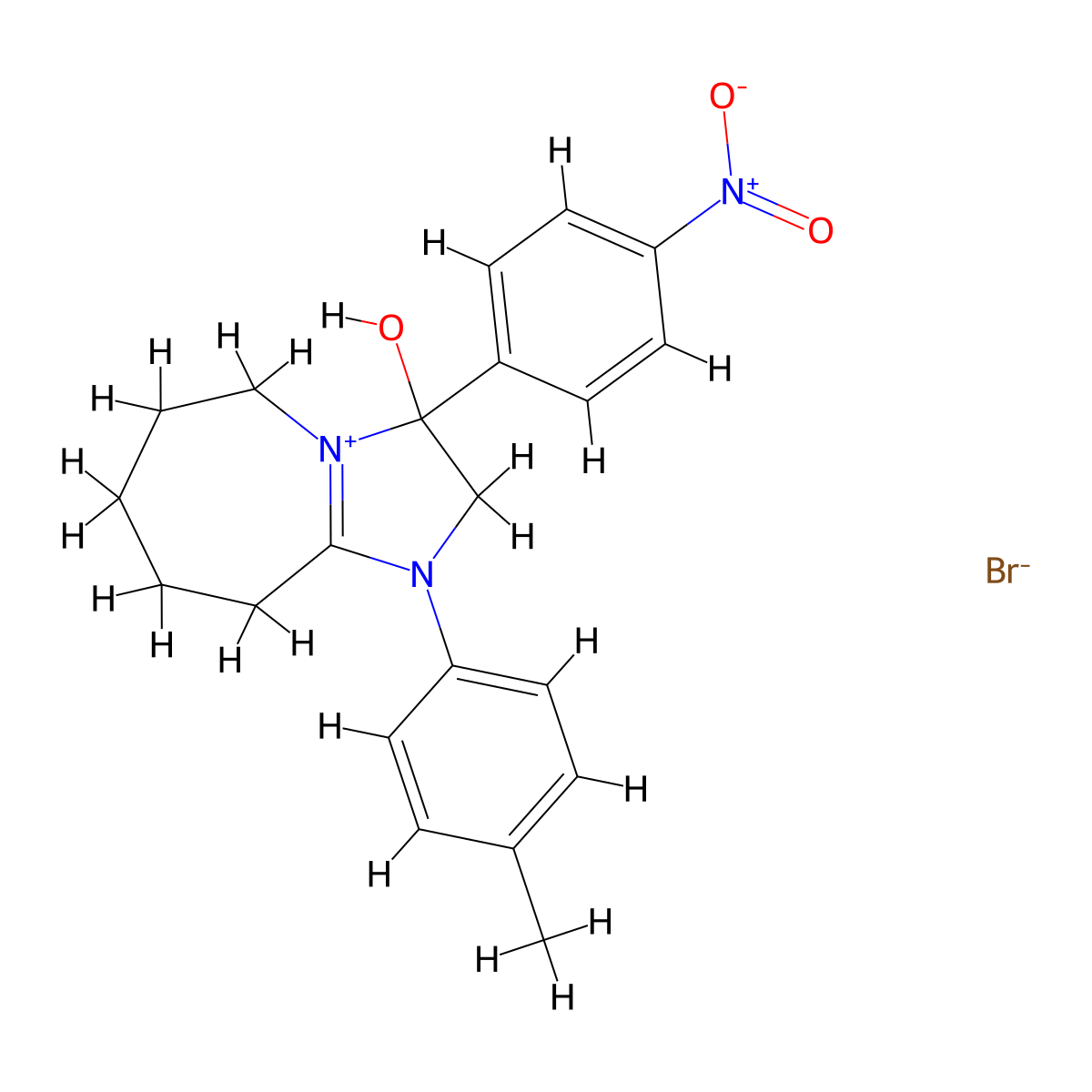 3-hydroxy-3-(4-nitrophenyl)-1-(p-tolyl)-3,5,6,7,8,9-hexahydro-2H-imidazo[1,2-a]azepin-1-ium bromide molecular structure, CAS 1101745-94-1