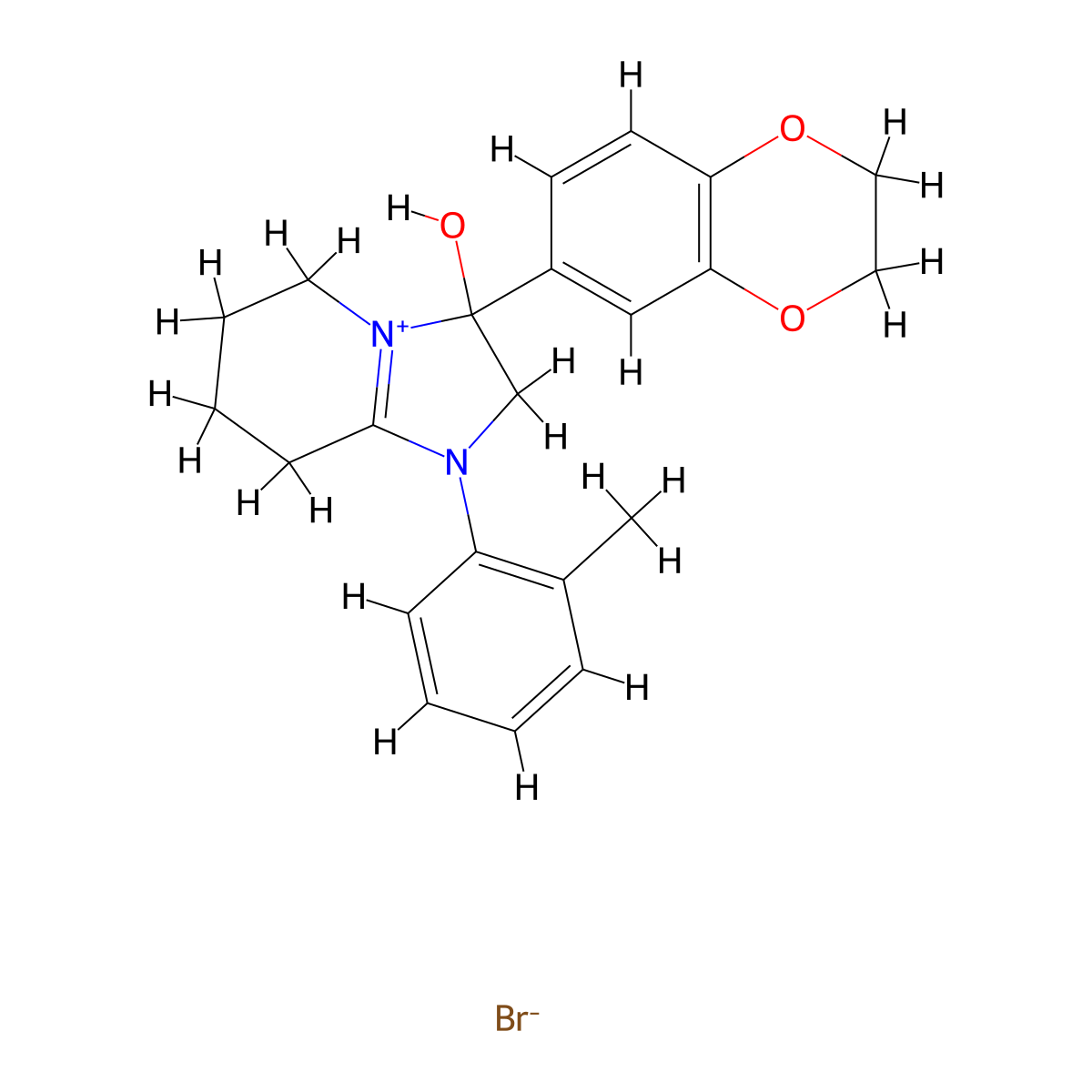 3-(2,3-Dihydrobenzo[b][1,4]dioxin-6-yl)-3-hydroxy-1-(o-tolyl)-2,3,5,6,7,8-hexahydroimidazo[1,2-a]pyridin-1-ium bromide molecular structure, CAS 1101746-14-8