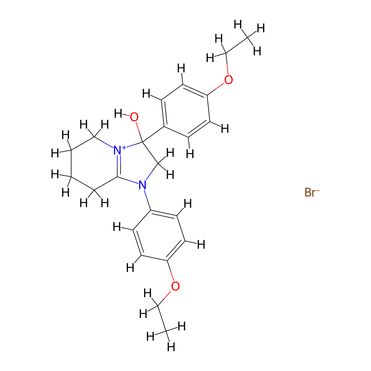 1,3-Bis(4-ethoxyphenyl)-3-hydroxy-2,3,5,6,7,8-hexahydroimidazo[1,2-a]pyridin-1-ium bromide molecular structure, CAS 1101746-29-5