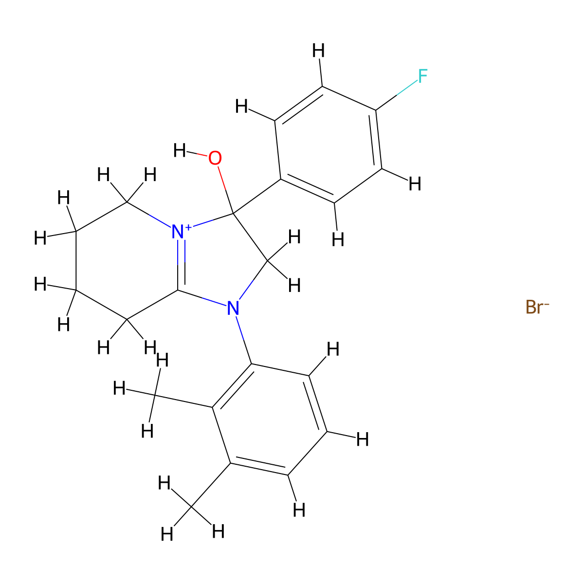1-(2,3-Dimethylphenyl)-3-(4-fluorophenyl)-3-hydroxy-2,3,5,6,7,8-hexahydroimidazo[1,2-a]pyridin-1-ium bromide molecular structure, CAS 1101751-20-5