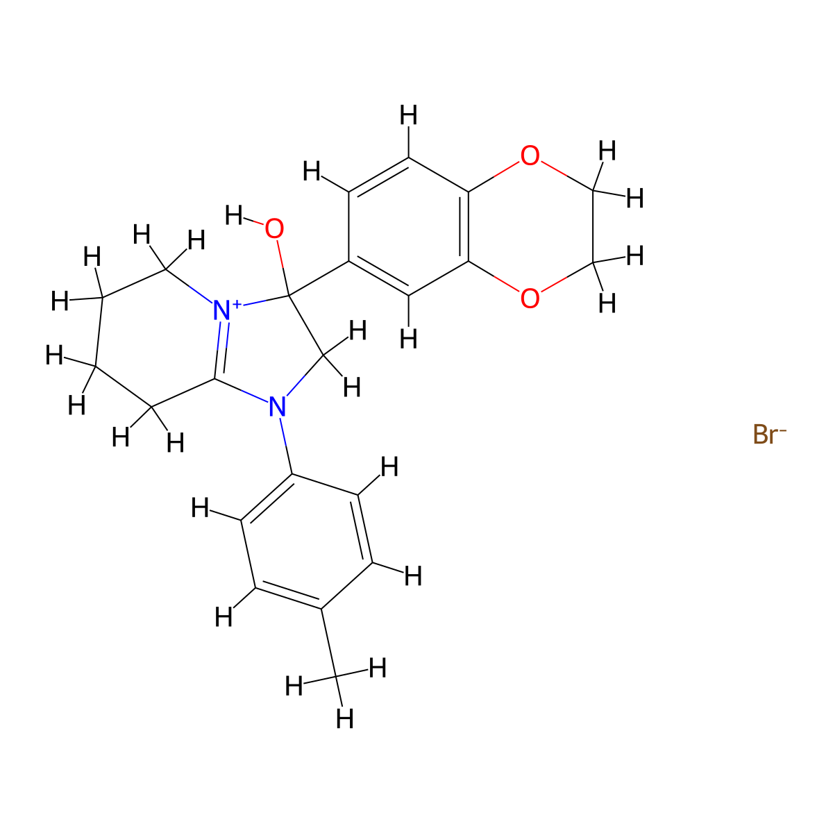 3-(2,3-Dihydrobenzo[b][1,4]dioxin-6-yl)-3-hydroxy-1-(p-tolyl)-2,3,5,6,7,8-hexahydroimidazo[1,2-a]pyridin-1-ium bromide molecular structure, CAS 1101751-77-2