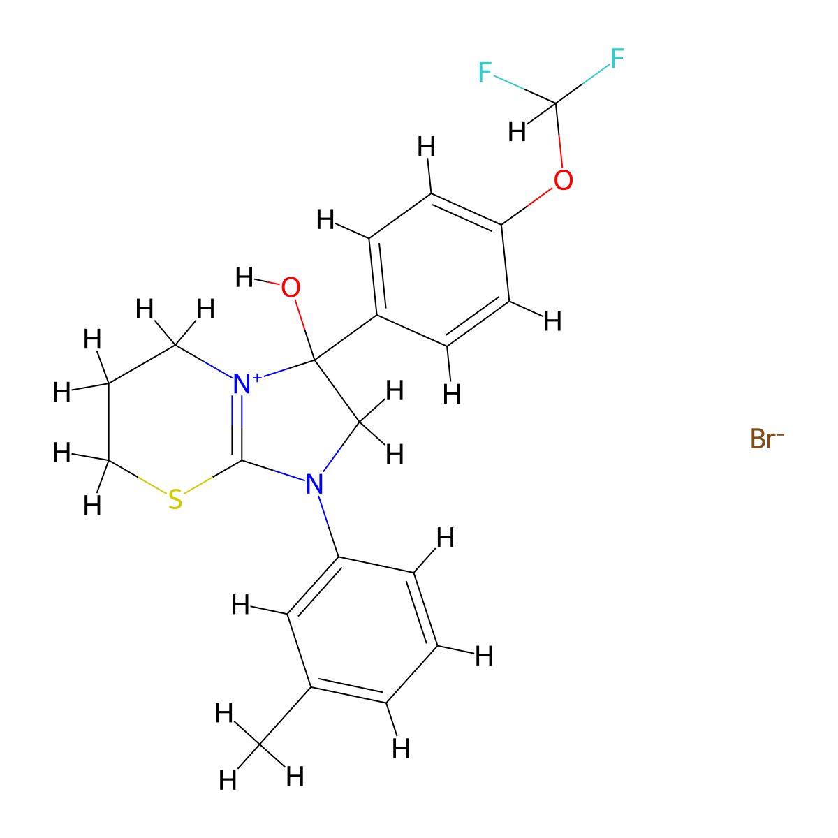 3-(4-(difluoromethoxy)phenyl)-3-hydroxy-1-(m-tolyl)-3,5,6,7-tetrahydro-2H-imidazo[2,1-b][1,3]thiazin-1-ium bromide molecular structure, CAS 1101751-97-6