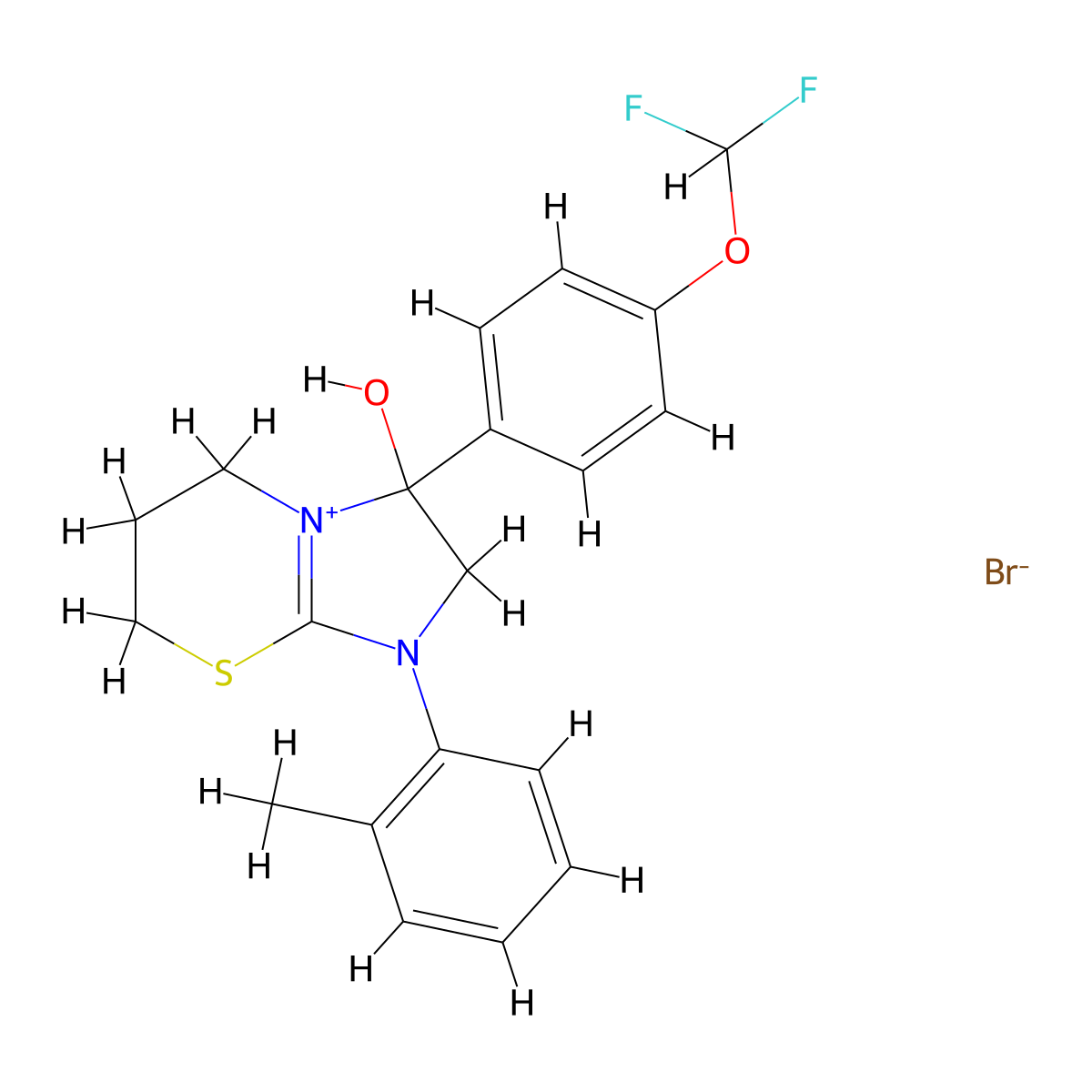 3-(4-(difluoromethoxy)phenyl)-3-hydroxy-1-(o-tolyl)-3,5,6,7-tetrahydro-2H-imidazo[2,1-b][1,3]thiazin-1-ium bromide molecular structure, CAS 1101752-07-1
