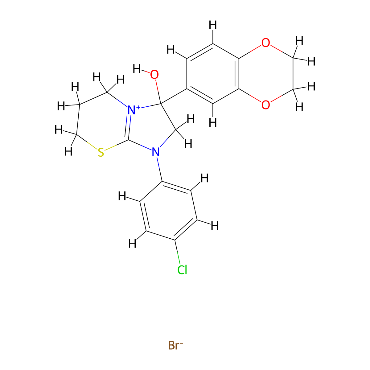 1-(4-chlorophenyl)-3-(2,3-dihydrobenzo[b][1,4]dioxin-6-yl)-3-hydroxy-3,5,6,7-tetrahydro-2H-imidazo[2,1-b][1,3]thiazin-1-ium bromide molecular structure, CAS 1101752-15-1