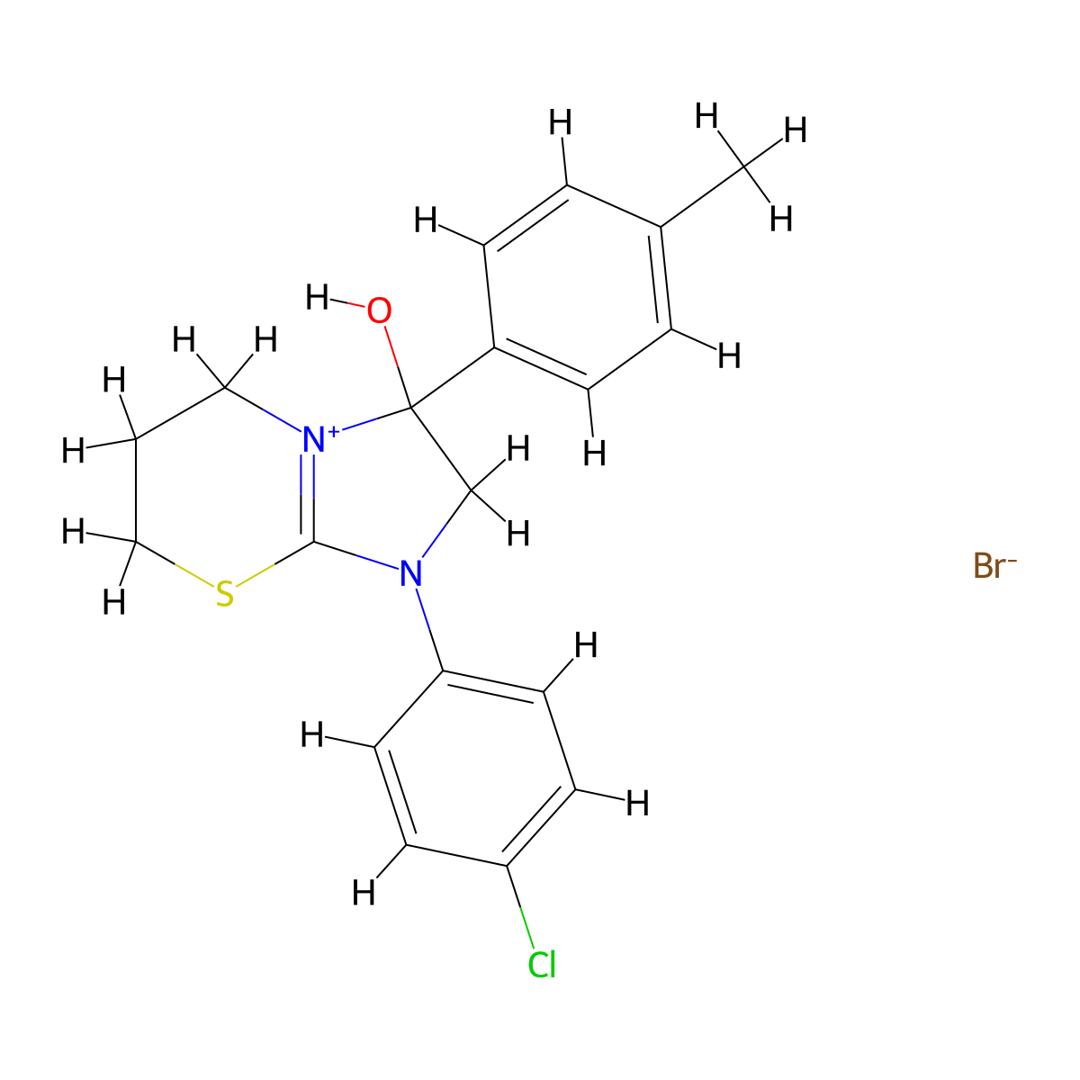 1-(4-chlorophenyl)-3-hydroxy-3-(p-tolyl)-3,5,6,7-tetrahydro-2H-imidazo[2,1-b][1,3]thiazin-1-ium bromide molecular structure, CAS 1101752-29-7