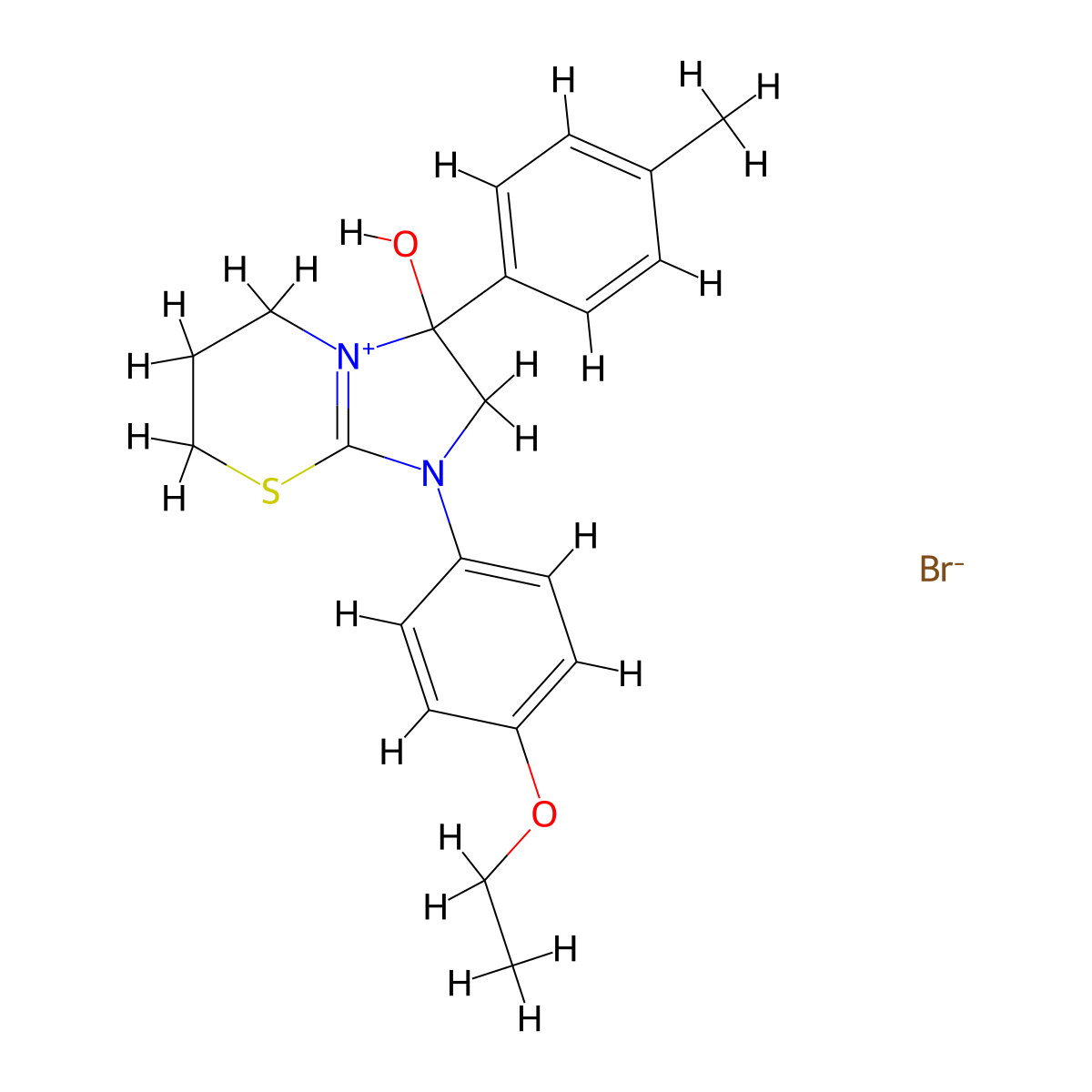 1-(4-ethoxyphenyl)-3-hydroxy-3-(p-tolyl)-3,5,6,7-tetrahydro-2H-imidazo[2,1-b][1,3]thiazin-1-ium bromide molecular structure, CAS 1101752-41-3