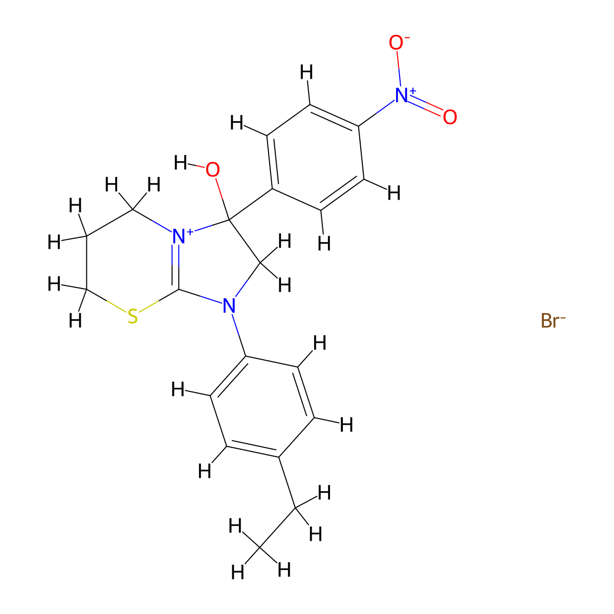 1-(4-ethylphenyl)-3-hydroxy-3-(4-nitrophenyl)-3,5,6,7-tetrahydro-2H-imidazo[2,1-b][1,3]thiazin-1-ium bromide molecular structure, CAS 1101752-58-2