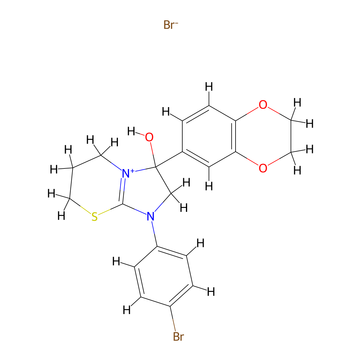 1-(4-bromophenyl)-3-(2,3-dihydrobenzo[b][1,4]dioxin-6-yl)-3-hydroxy-3,5,6,7-tetrahydro-2H-imidazo[2,1-b][1,3]thiazin-1-ium bromide molecular structure, CAS 1101776-22-0