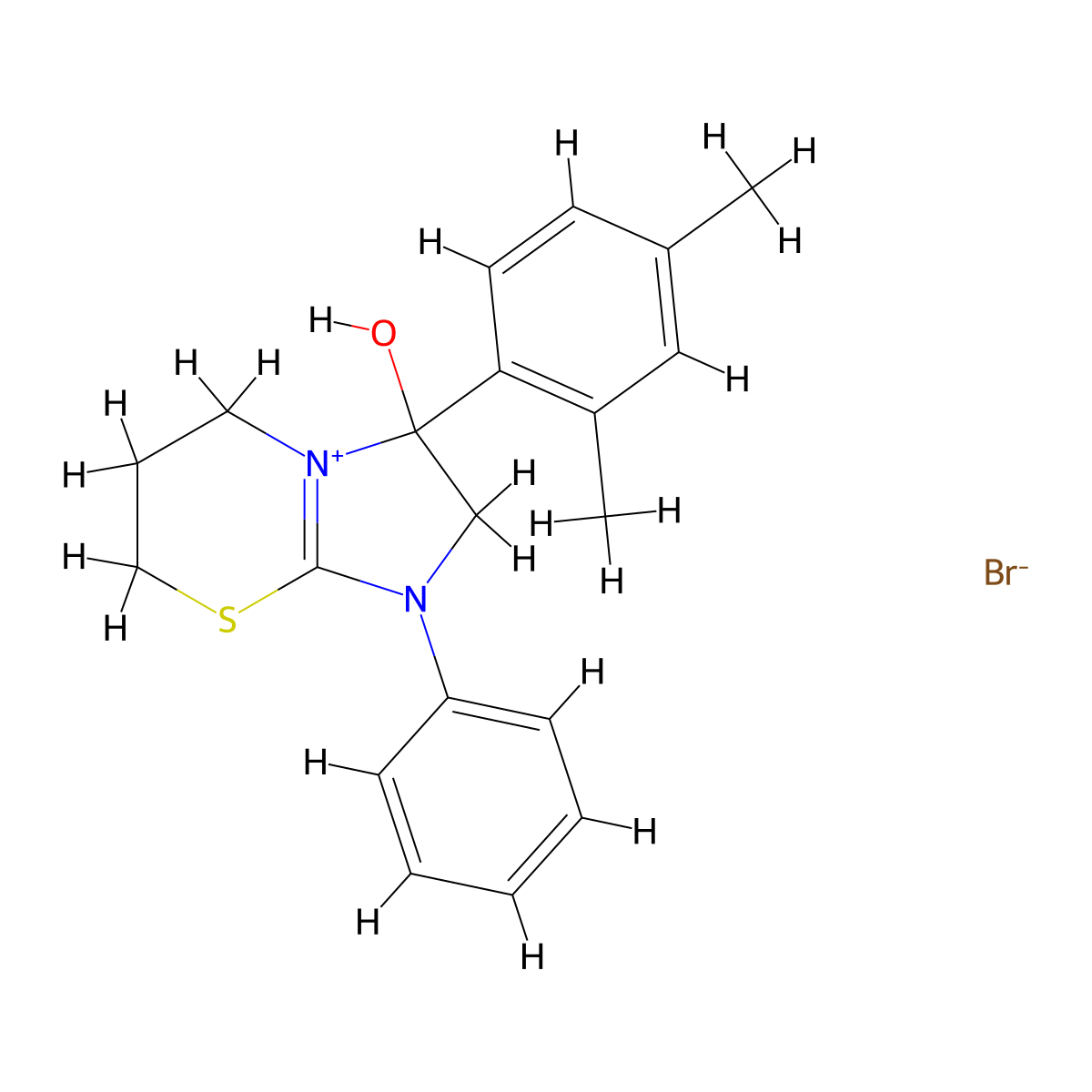 3-(2,4-dimethylphenyl)-3-hydroxy-1-phenyl-3,5,6,7-tetrahydro-2H-imidazo[2,1-b][1,3]thiazin-1-ium bromide molecular structure, CAS 1101776-30-0