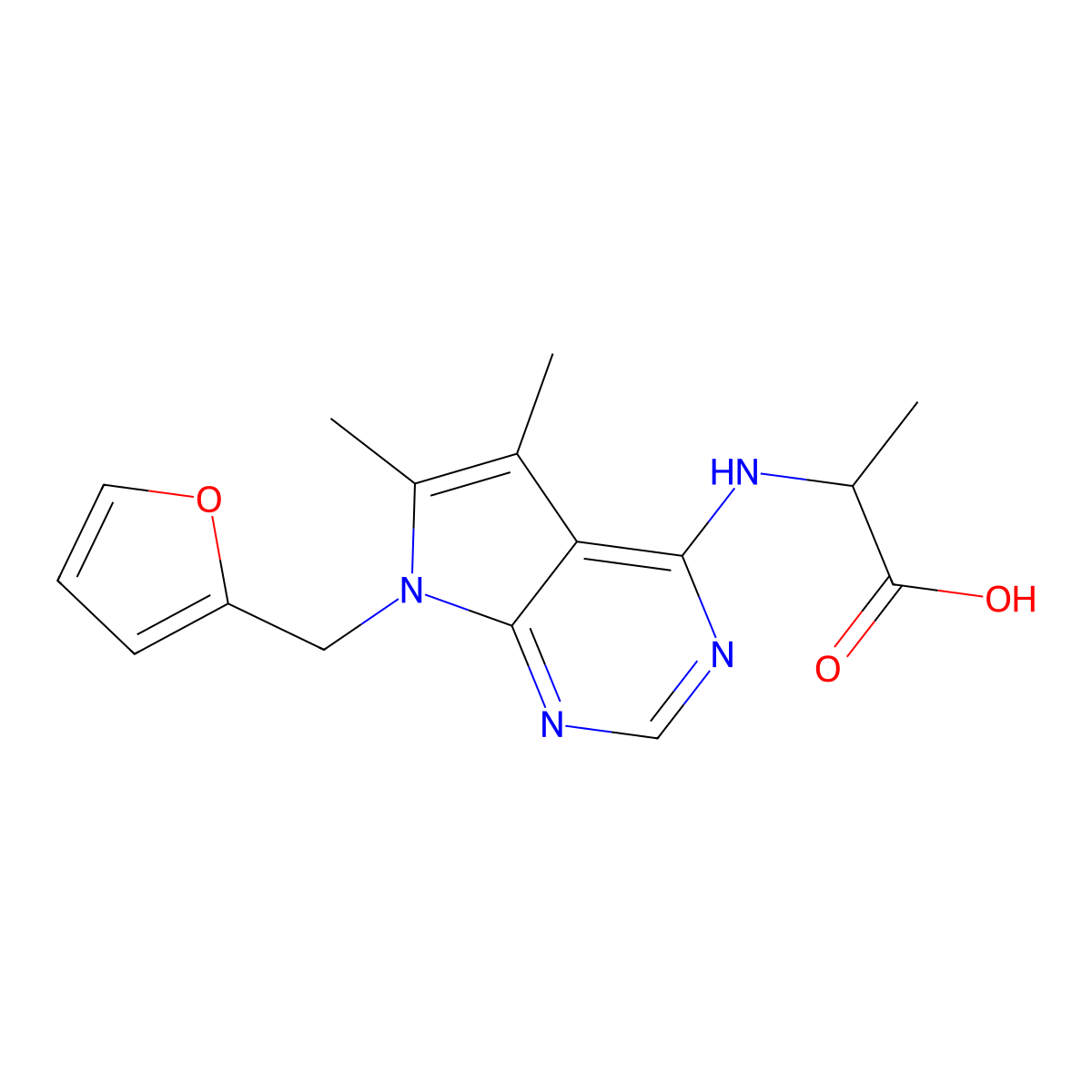 2-{[7-(2-Furylmethyl)-5,6-dimethylpyrrolo[3,2-e]pyrimidin-4-yl]amino}propanoic acid molecular structure, CAS 1101785-73-2