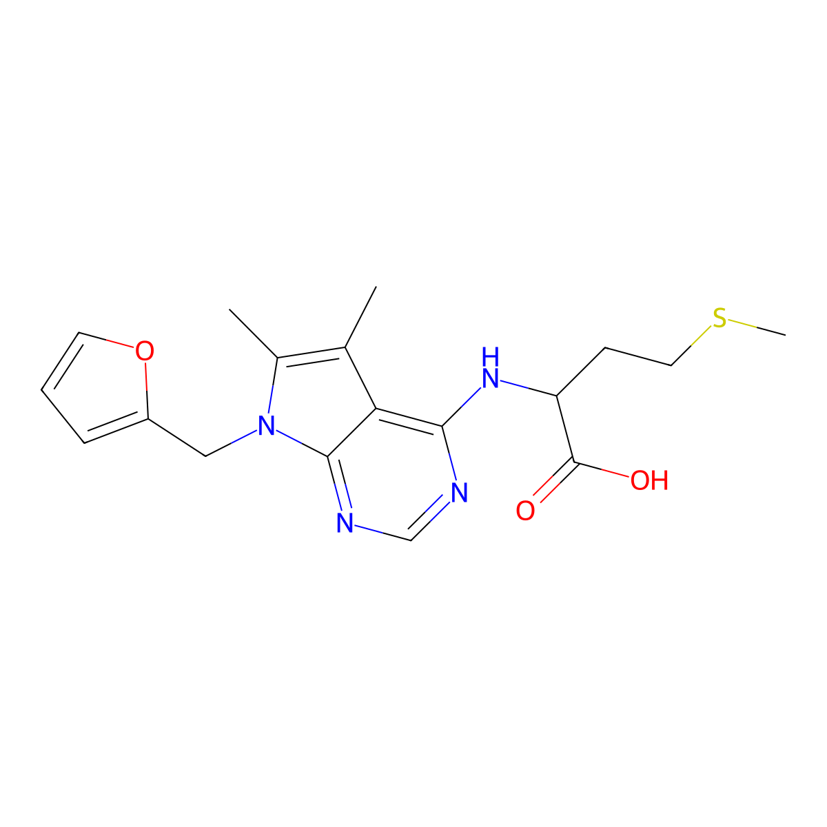 2-((7-(furan-2-ylmethyl)-5,6-dimethyl-7H-pyrrolo[2,3-d]pyrimidin-4-yl)amino)-4-(methylthio)butanoic acid molecular structure, CAS 1101786-09-7