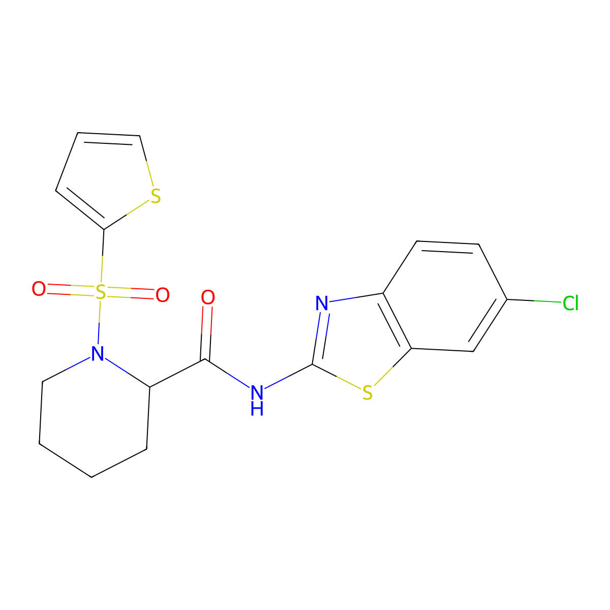 N-(6-chlorobenzo[d]thiazol-2-yl)-1-(thiophen-2-ylsulfonyl)piperidine-2-carboxamide molecular structure, CAS 1101786-19-9