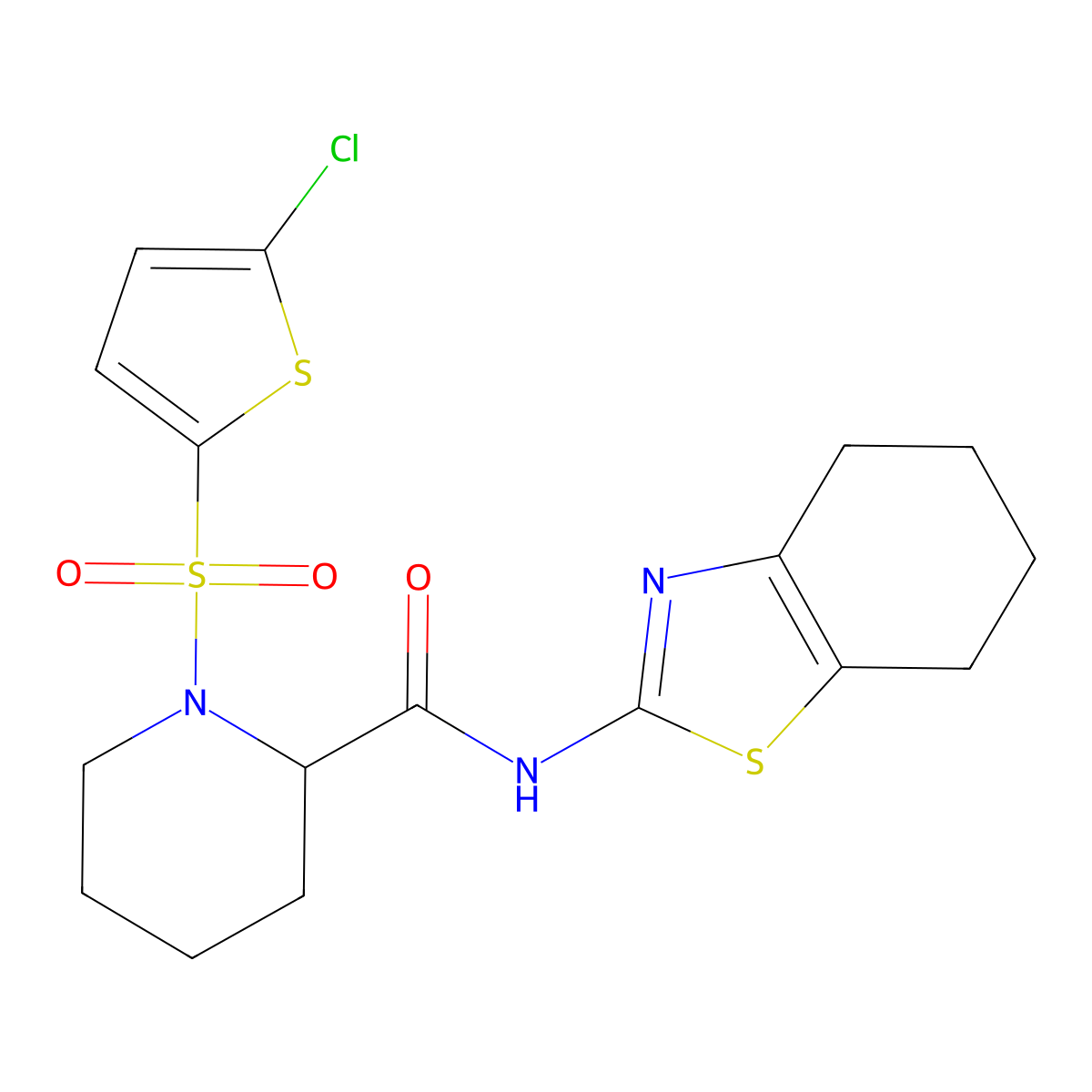 1-((5-chlorothiophen-2-yl)sulfonyl)-N-(4,5,6,7-tetrahydrobenzo[d]thiazol-2-yl)piperidine-2-carboxamide molecular structure, CAS 1101789-07-4
