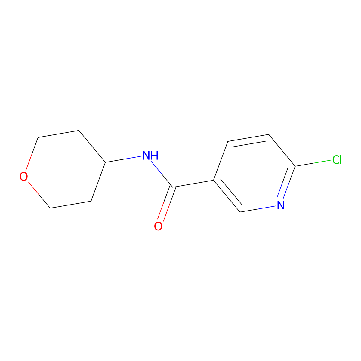 6-chloro-N-(oxan-4-yl)pyridine-3-carboxamide molecular structure, CAS 1101793-11-6