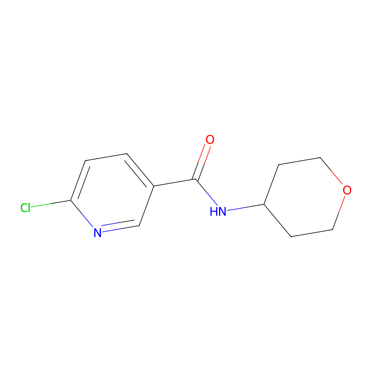 6-chloro-N-(oxan-4-yl)pyridine-3-carboxamide molecular structure, CAS 1101793-11-6