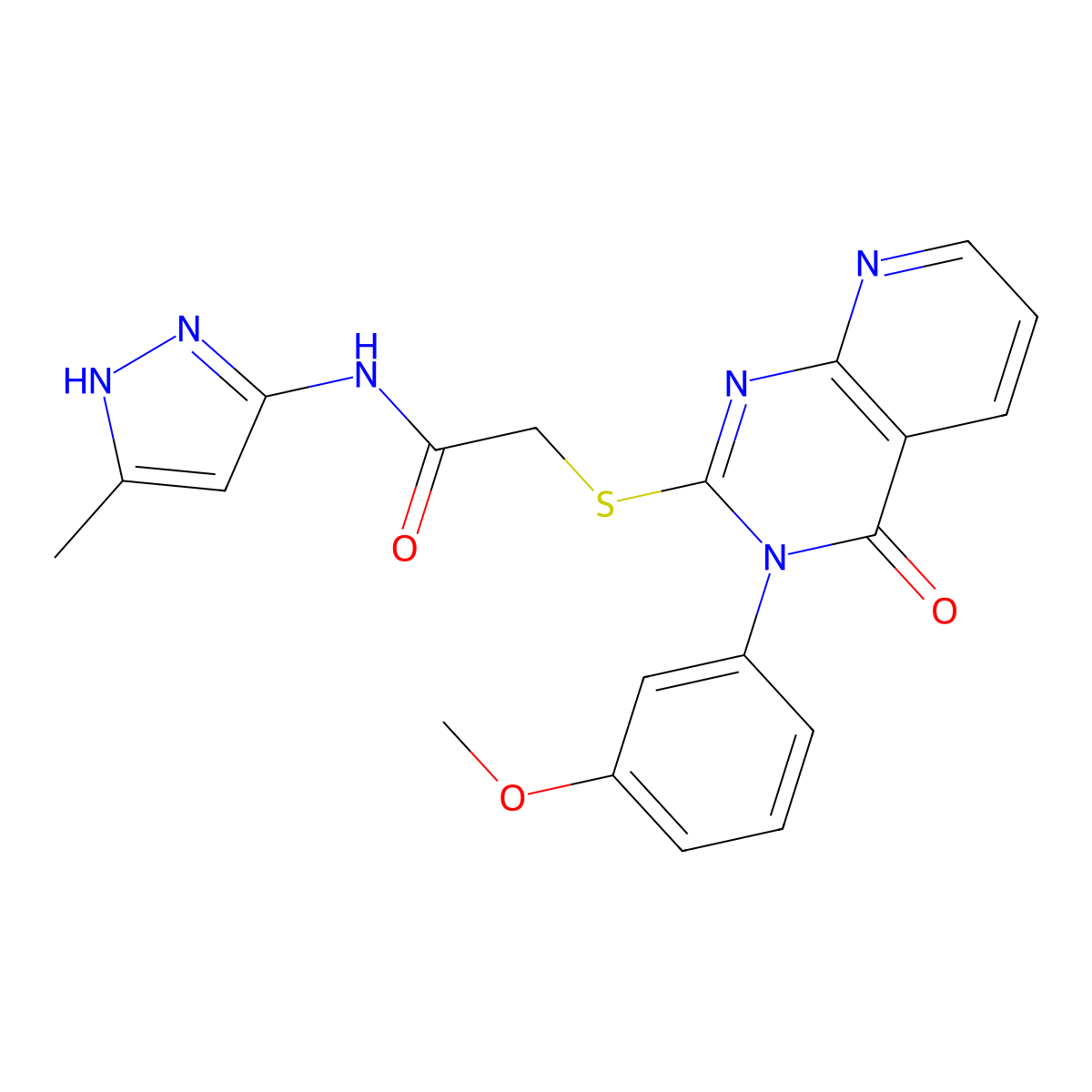 2-{[3-(3-methoxyphenyl)-4-oxo-3H,4H-pyrido[2,3-d]pyrimidin-2-yl]sulfanyl}-N-(3-methyl-1H-pyrazol-5-yl)acetamide molecular structure, CAS 1101794-89-1