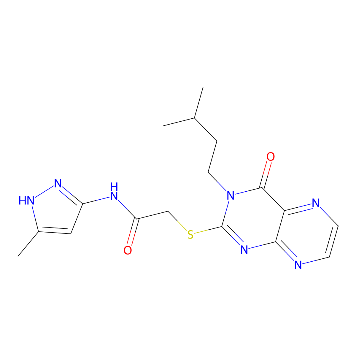 N-(3-methyl-1H-pyrazol-5-yl)-2-{[3-(3-methylbutyl)-4-oxo-3,4-dihydropteridin-2-yl]sulfanyl}acetamide molecular structure, CAS 1101797-52-7