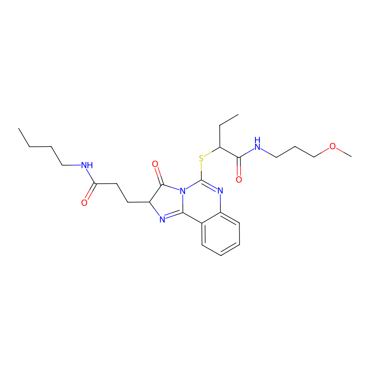 2-({2-[2-(butylcarbamoyl)ethyl]-3-oxo-2H,3H-imidazo[1,2-c]quinazolin-5-yl}sulfanyl)-N-(3-methoxypropyl)butanamide molecular structure, CAS 1101799-38-5