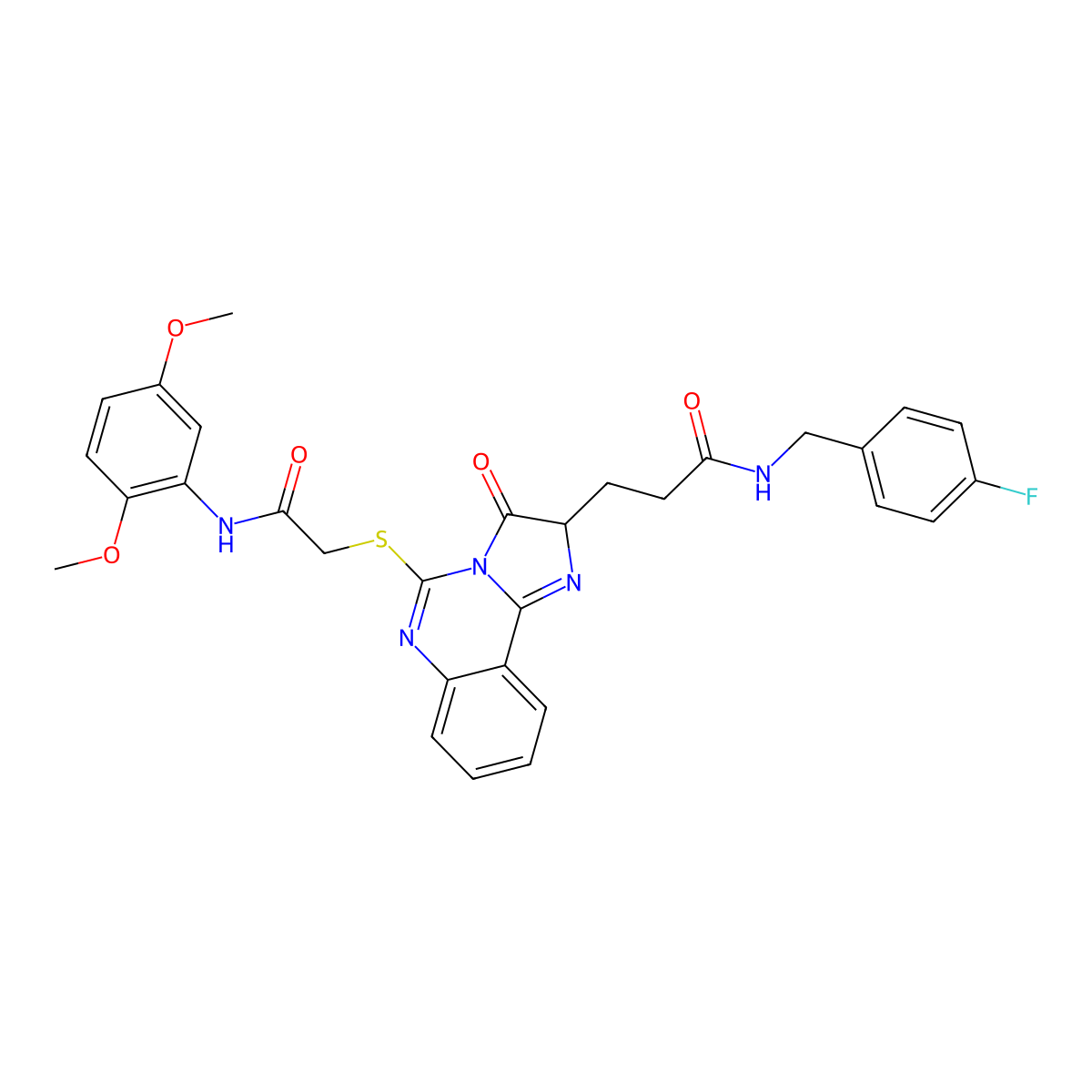 3-[5-({[(2,5-dimethoxyphenyl)carbamoyl]methyl}sulfanyl)-3-oxo-2H,3H-imidazo[1,2-c]quinazolin-2-yl]-N-[(4-fluorophenyl)methyl]propanamide molecular structure, CAS 1101803-60-4