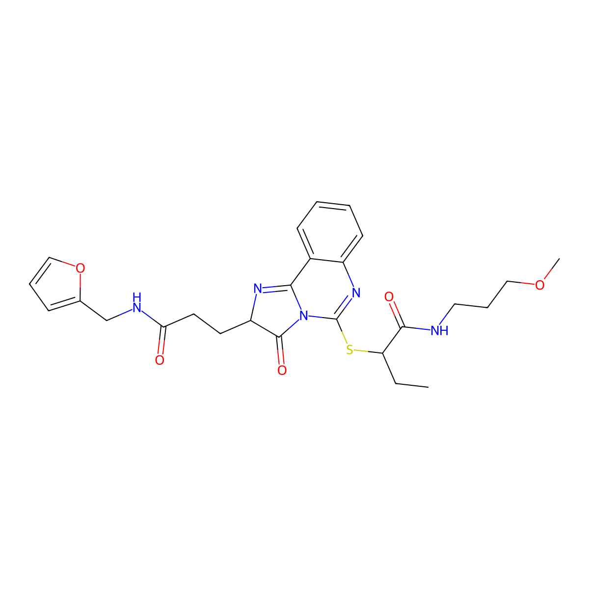 2-{[2-(2-{[(furan-2-yl)methyl]carbamoyl}ethyl)-3-oxo-2H,3H-imidazo[1,2-c]quinazolin-5-yl]sulfanyl}-N-(3-methoxypropyl)butanamide molecular structure, CAS 1101806-13-6