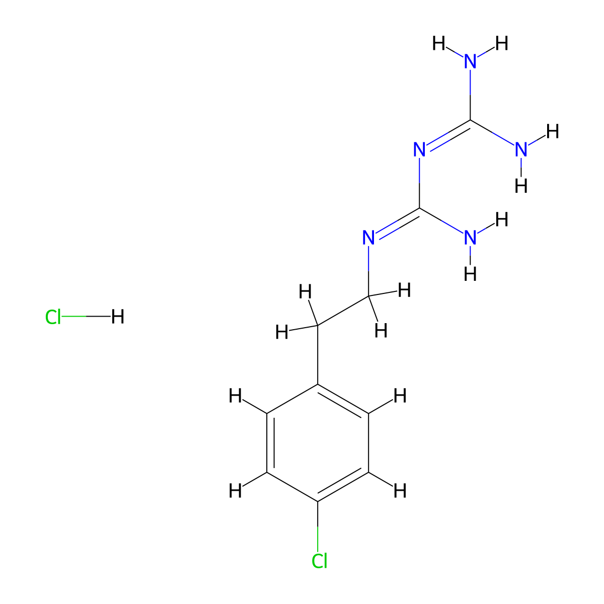 {N''-[2-(4-chlorophenyl)ethyl]carbamimidamido}methanimidamide hydrochloride molecular structure, CAS 110181-28-7