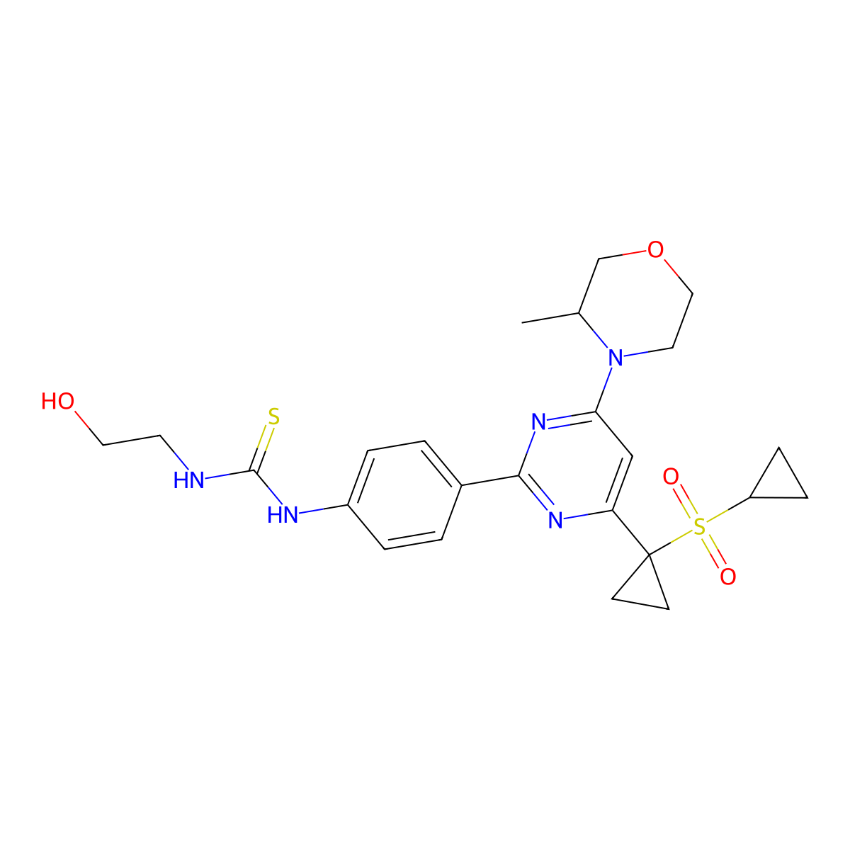1-[4-[4-(1-cyclopropylsulfonylcyclopropyl)-6-[(3S)-3-methylmorpholin-4-yl]pyrimidin-2-yl]phenyl]-3-(2-hydroxyethyl)thiourea molecular structure, CAS 1101810-02-9