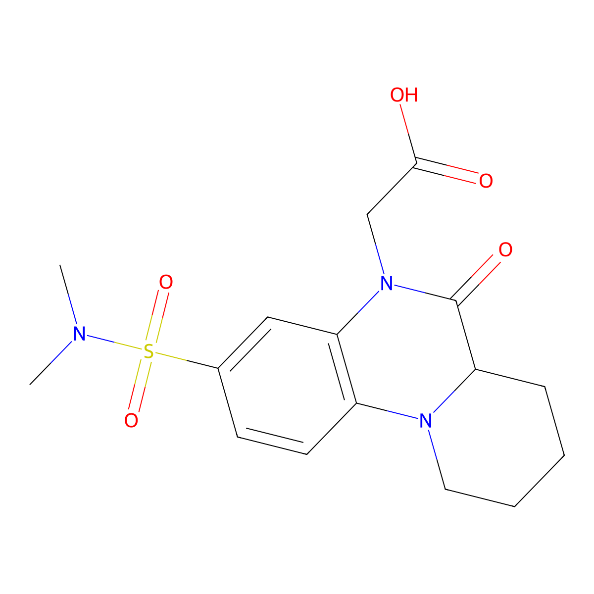 {3-[(Dimethylamino)sulfonyl]-6-oxo-6,6a,7,8,9,10-hexahydro-5H-pyrido[1,2-a]quinoxalin-5-yl}acetic acid molecular structure, CAS 1101836-50-3