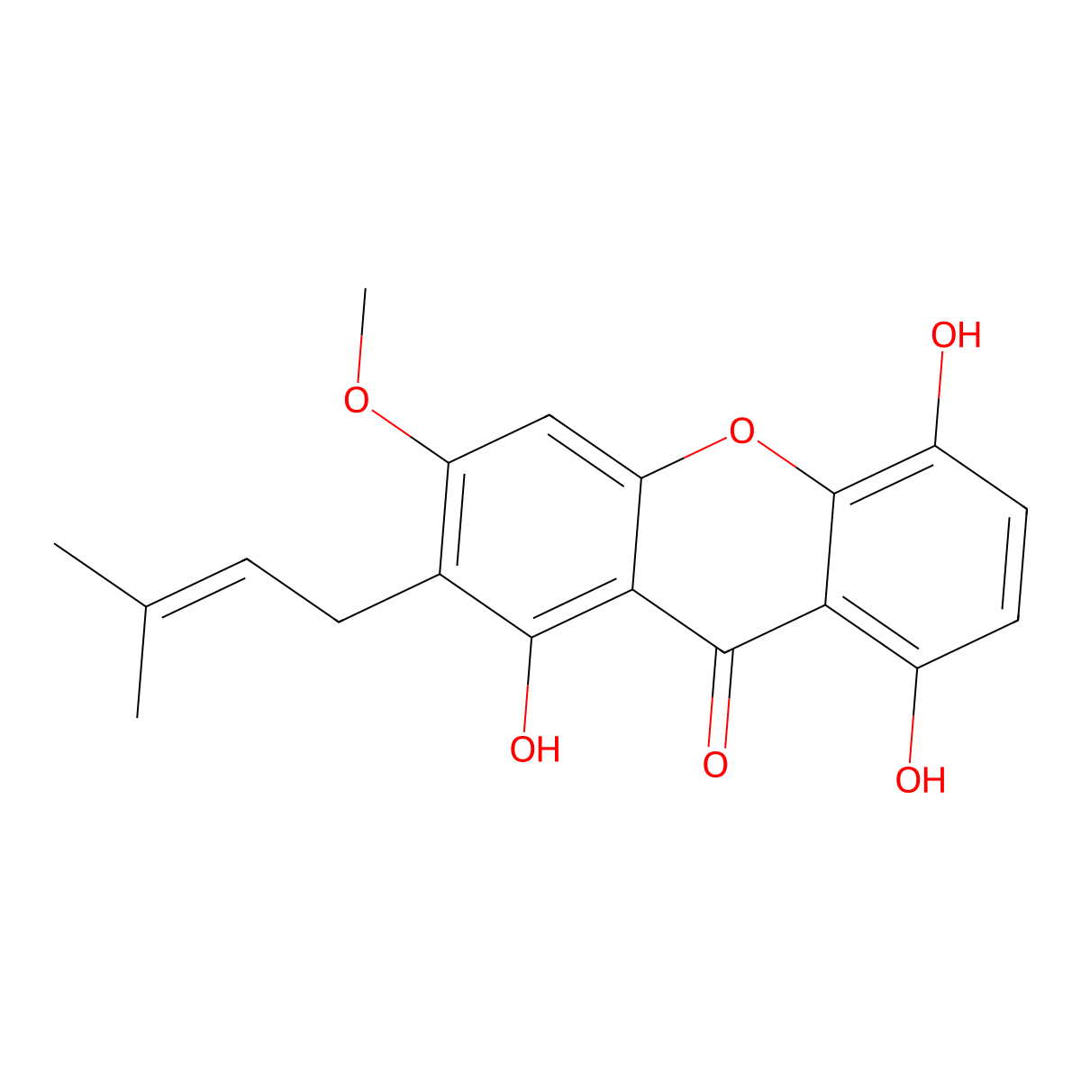 1,5,8-Trihydroxy-3-methoxy-2-(3-methyl-2-buten-1-yl)-9H-xanthen-9-one molecular structure, CAS 110187-11-6