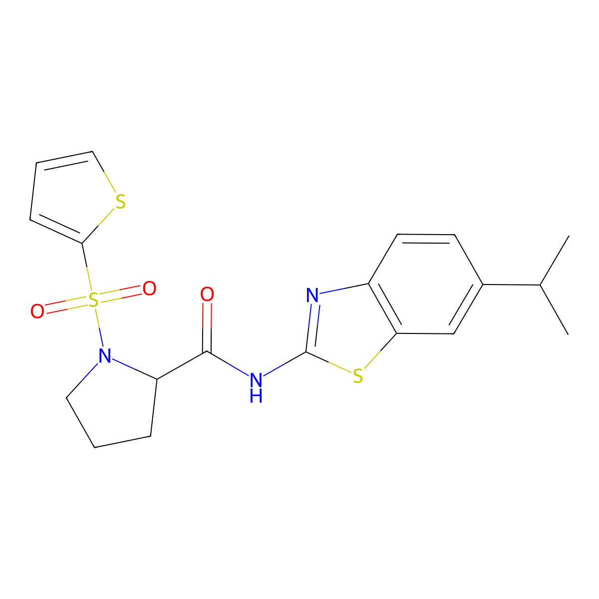 N-[6-(propan-2-yl)-1,3-benzothiazol-2-yl]-1-(thiophene-2-sulfonyl)pyrrolidine-2-carboxamide molecular structure, CAS 1101877-47-7