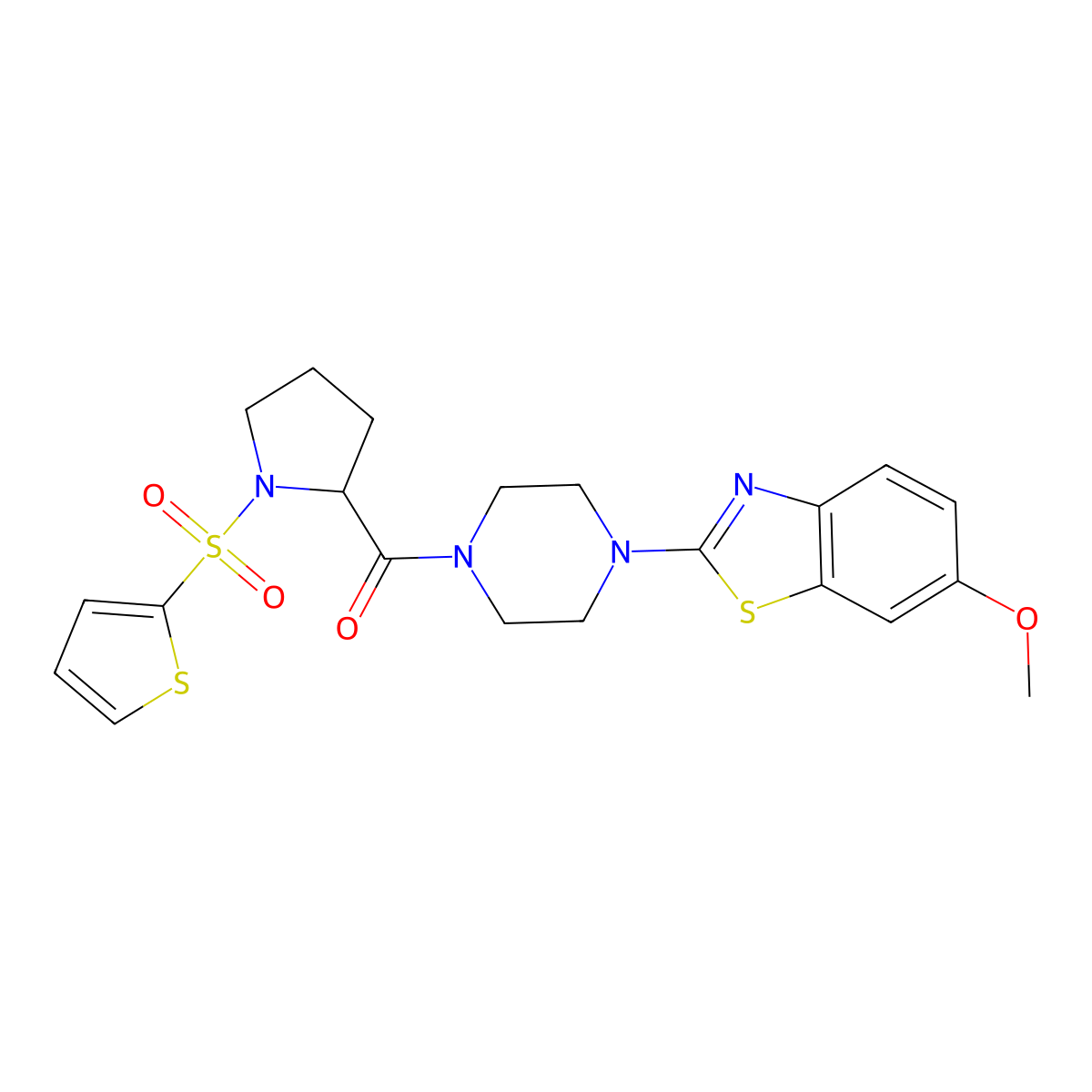 (4-(6-Methoxybenzo[d]thiazol-2-yl)piperazin-1-yl)(1-(thiophen-2-ylsulfonyl)pyrrolidin-2-yl)methanone molecular structure, CAS 1101877-50-2