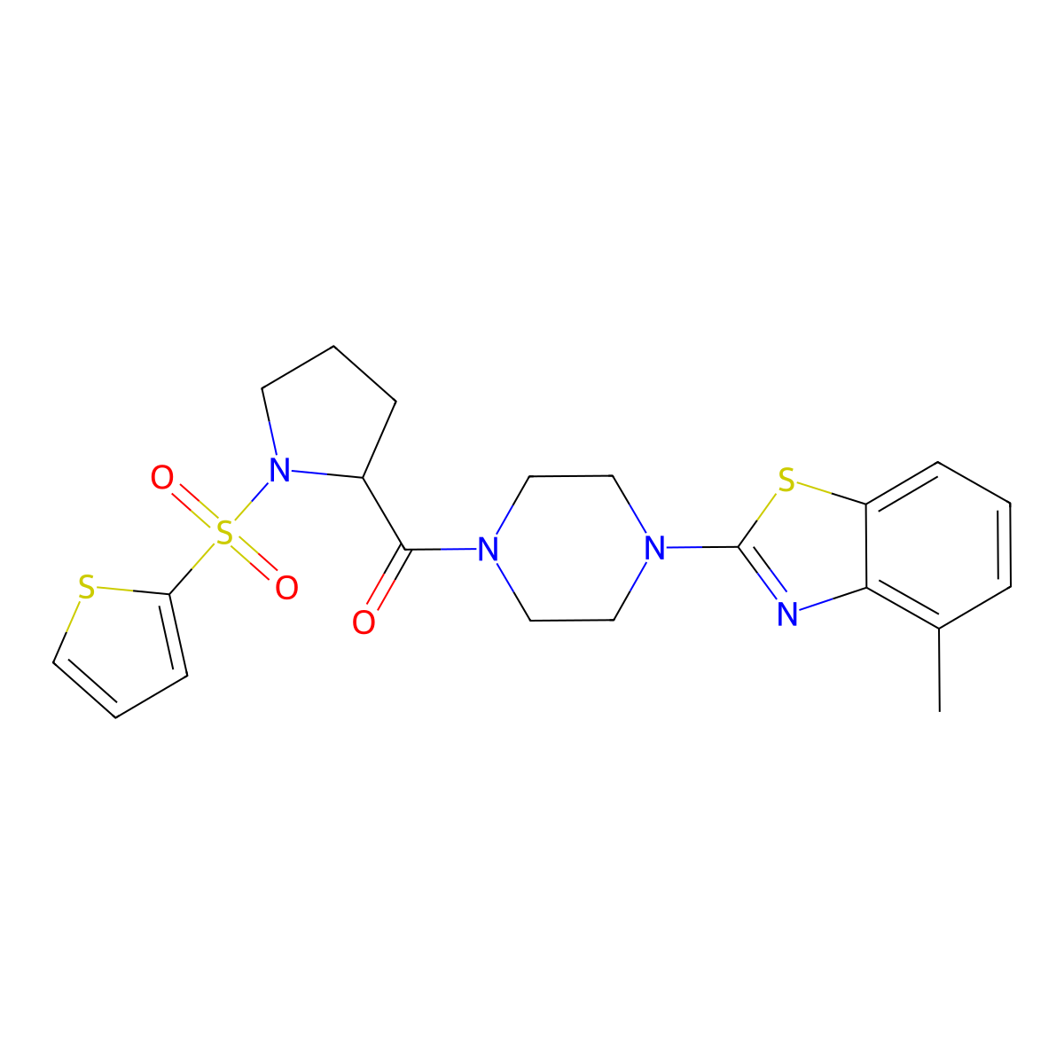 (4-(4-Methylbenzo[d]thiazol-2-yl)piperazin-1-yl)(1-(thiophen-2-ylsulfonyl)pyrrolidin-2-yl)methanone molecular structure, CAS 1101878-80-1