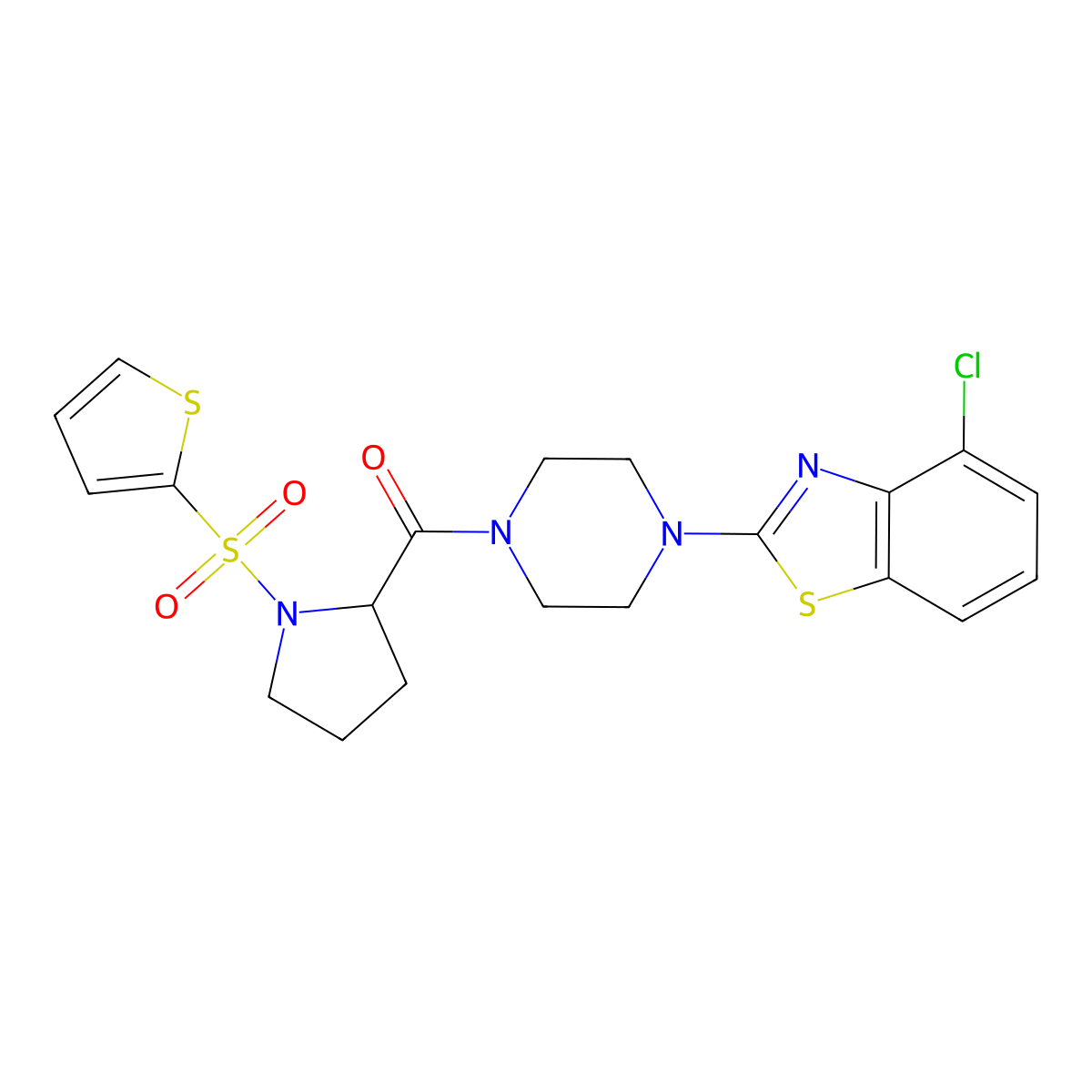 (4-(4-Chlorobenzo[d]thiazol-2-yl)piperazin-1-yl)(1-(thiophen-2-ylsulfonyl)pyrrolidin-2-yl)methanone molecular structure, CAS 1101878-82-3