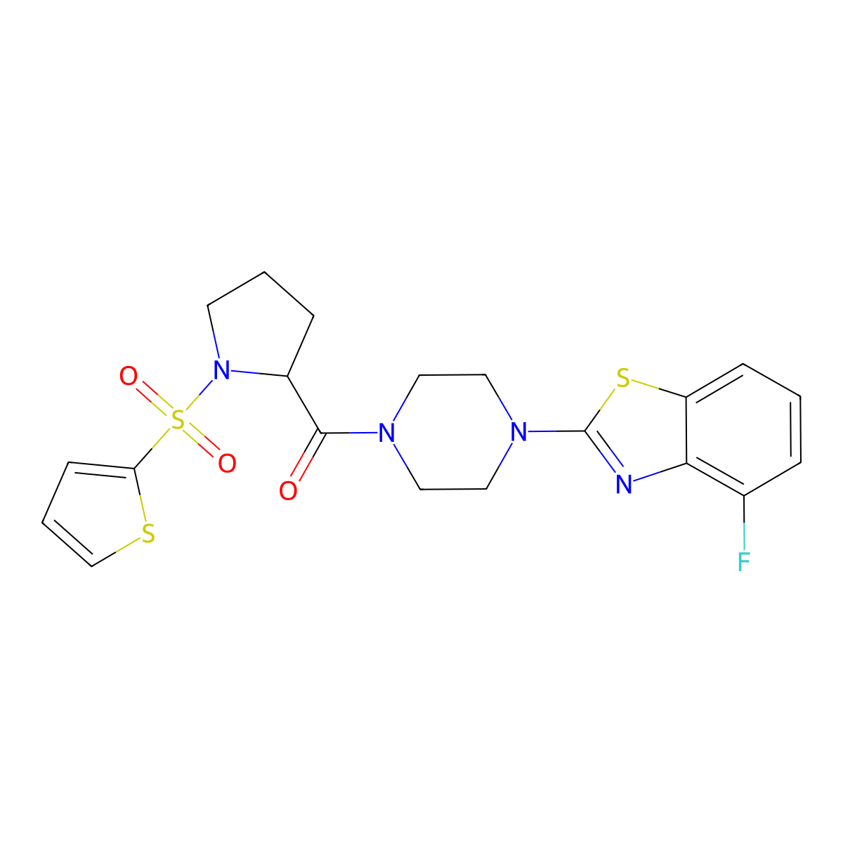 (4-(4-Fluorobenzo[d]thiazol-2-yl)piperazin-1-yl)(1-(thiophen-2-ylsulfonyl)pyrrolidin-2-yl)methanone molecular structure, CAS 1101878-86-7