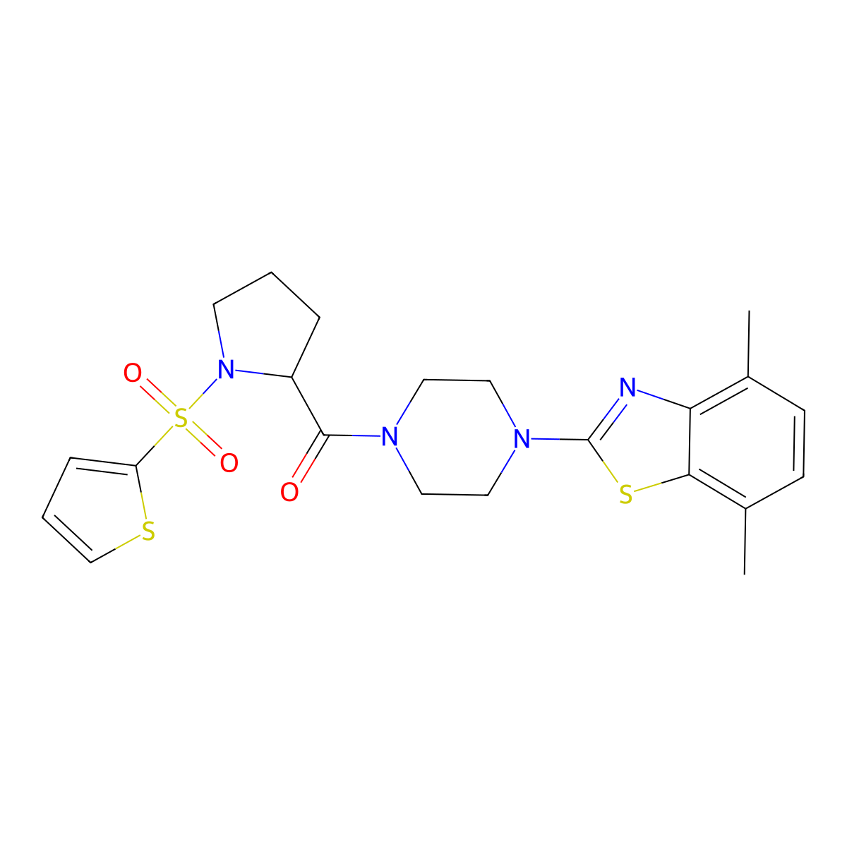 (4-(4,7-Dimethylbenzo[d]thiazol-2-yl)piperazin-1-yl)(1-(thiophen-2-ylsulfonyl)pyrrolidin-2-yl)methanone molecular structure, CAS 1101878-87-8