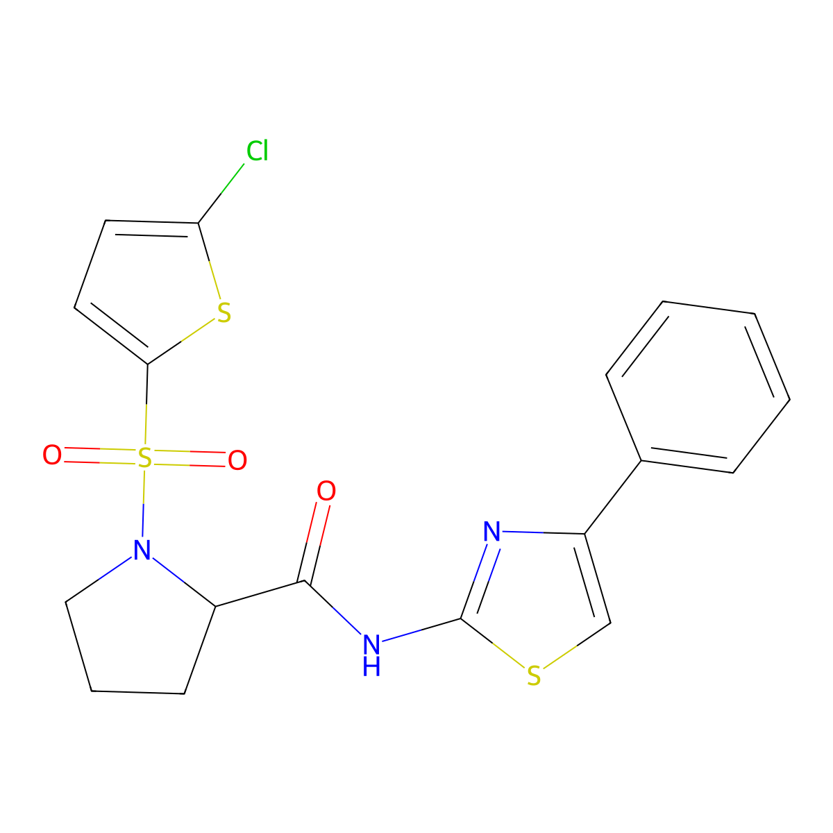 1-((5-chlorothiophen-2-yl)sulfonyl)-N-(4-phenylthiazol-2-yl)pyrrolidine-2-carboxamide molecular structure, CAS 1101878-90-3
