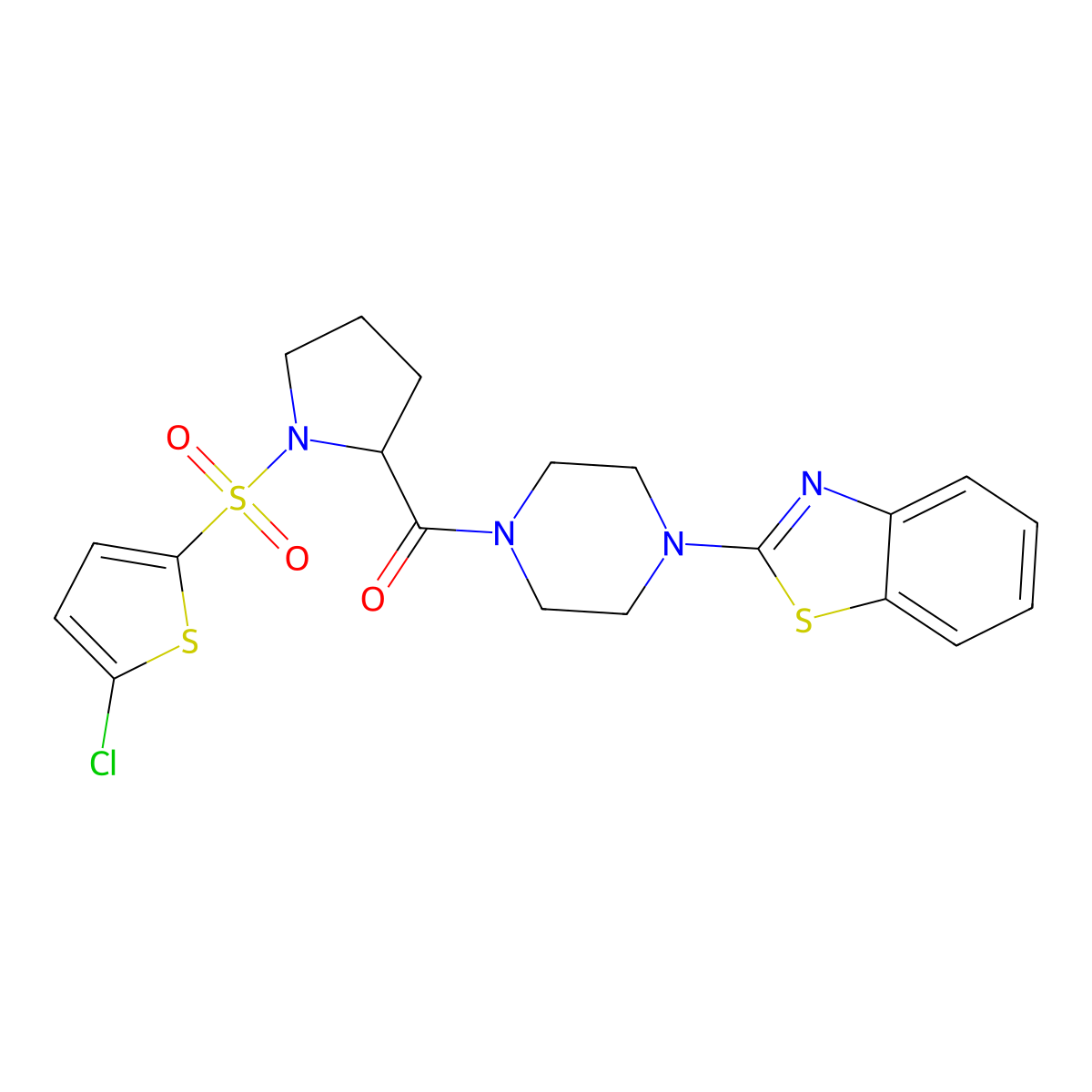 (4-(Benzo[d]thiazol-2-yl)piperazin-1-yl)(1-((5-chlorothiophen-2-yl)sulfonyl)pyrrolidin-2-yl)methanone molecular structure, CAS 1101879-15-5