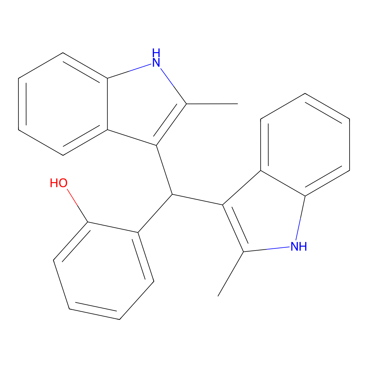 Phenol, 2-[bis(2-methyl-1H-indol-3-yl)methyl]- molecular structure, CAS 110200-68-5