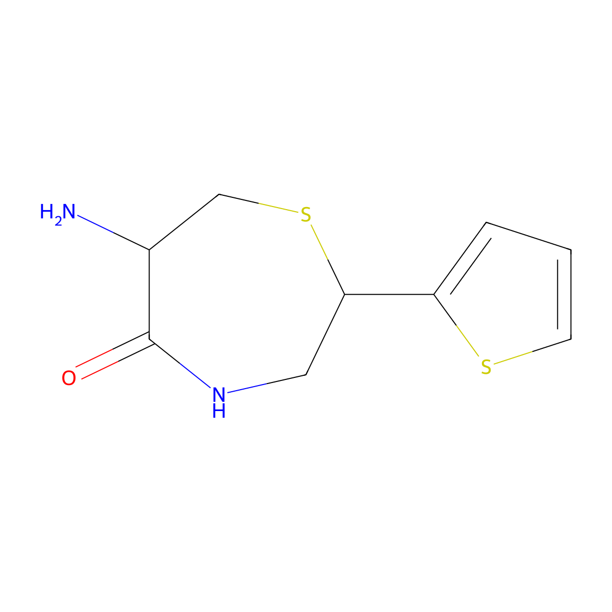 (2S,6R)-6-amino-2-(2-thienyl)-1,4-thiazepan-5-one molecular structure, CAS 110221-26-6