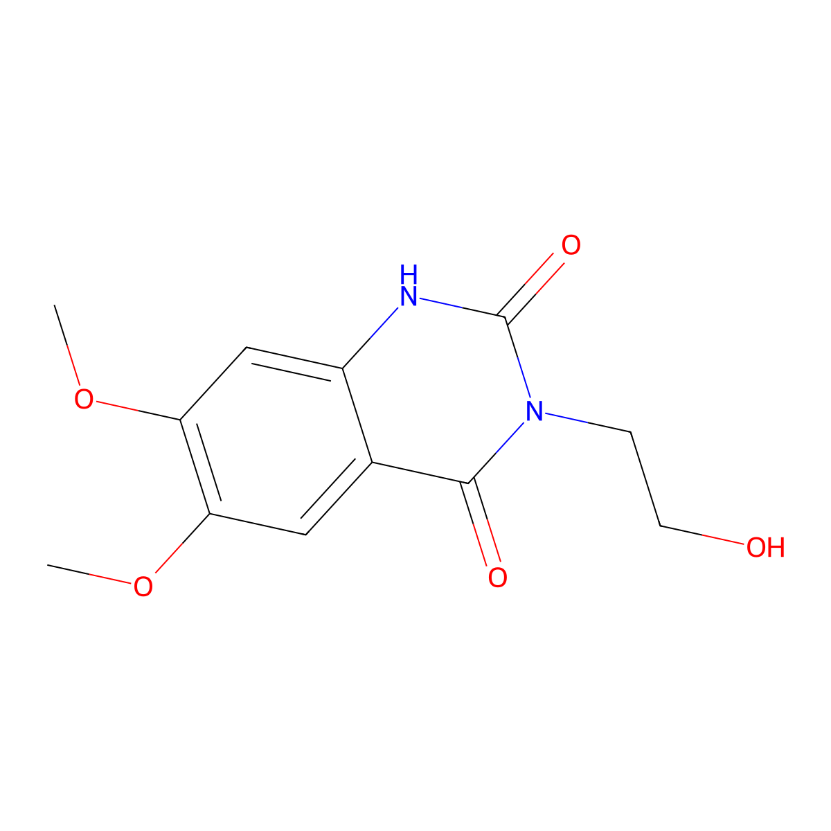 3-(2-hydroxyethyl)-6,7-dimethoxyquinazoline-2,4(1H,3H)-dione molecular structure, CAS 110231-25-9