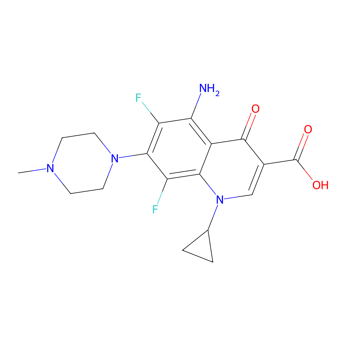 5-Amino-1-cyclopropyl-6,8-difluoro-7-(4-methylpiperazin-1-yl)-4-oxo-1,4-dihydroquinoline-3-carboxylic acid molecular structure, CAS 110236-79-8