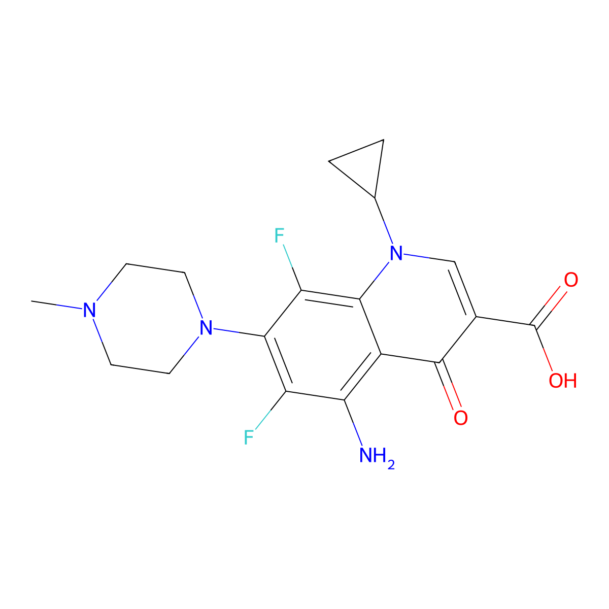 5-Amino-1-cyclopropyl-6,8-difluoro-7-(4-methylpiperazin-1-yl)-4-oxo-1,4-dihydroquinoline-3-carboxylic acid molecular structure, CAS 110236-79-8