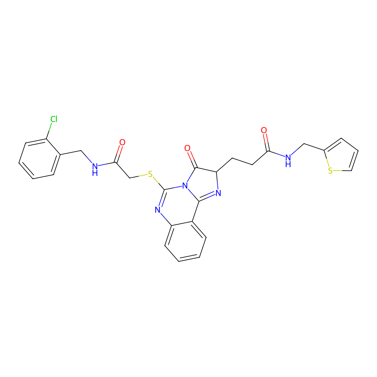 3-{5-[({[(2-chlorophenyl)methyl]carbamoyl}methyl)sulfanyl]-3-oxo-2H,3H-imidazo[1,2-c]quinazolin-2-yl}-N-[(thiophen-2-yl)methyl]propanamide molecular structure, CAS 1102444-55-2