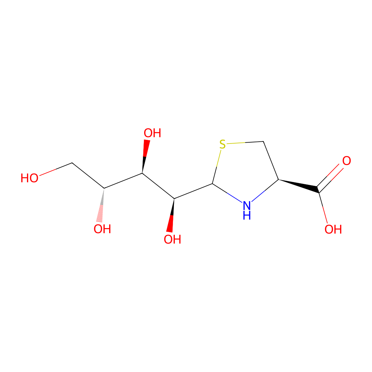 2-(D-Arabino-tetrahydroxybutyl)-4(R)-1,3-thiazolidine-4-carboxylic acid molecular structure, CAS 110270-13-8