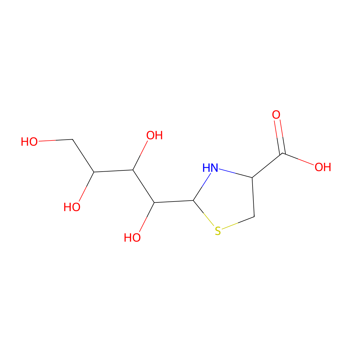 (2R,4R)-2-[D-Xylo-tetrahydroxybut-1-yl]-1,3-thiazolidine-4-carboxylic acid molecular structure, CAS 110270-19-4