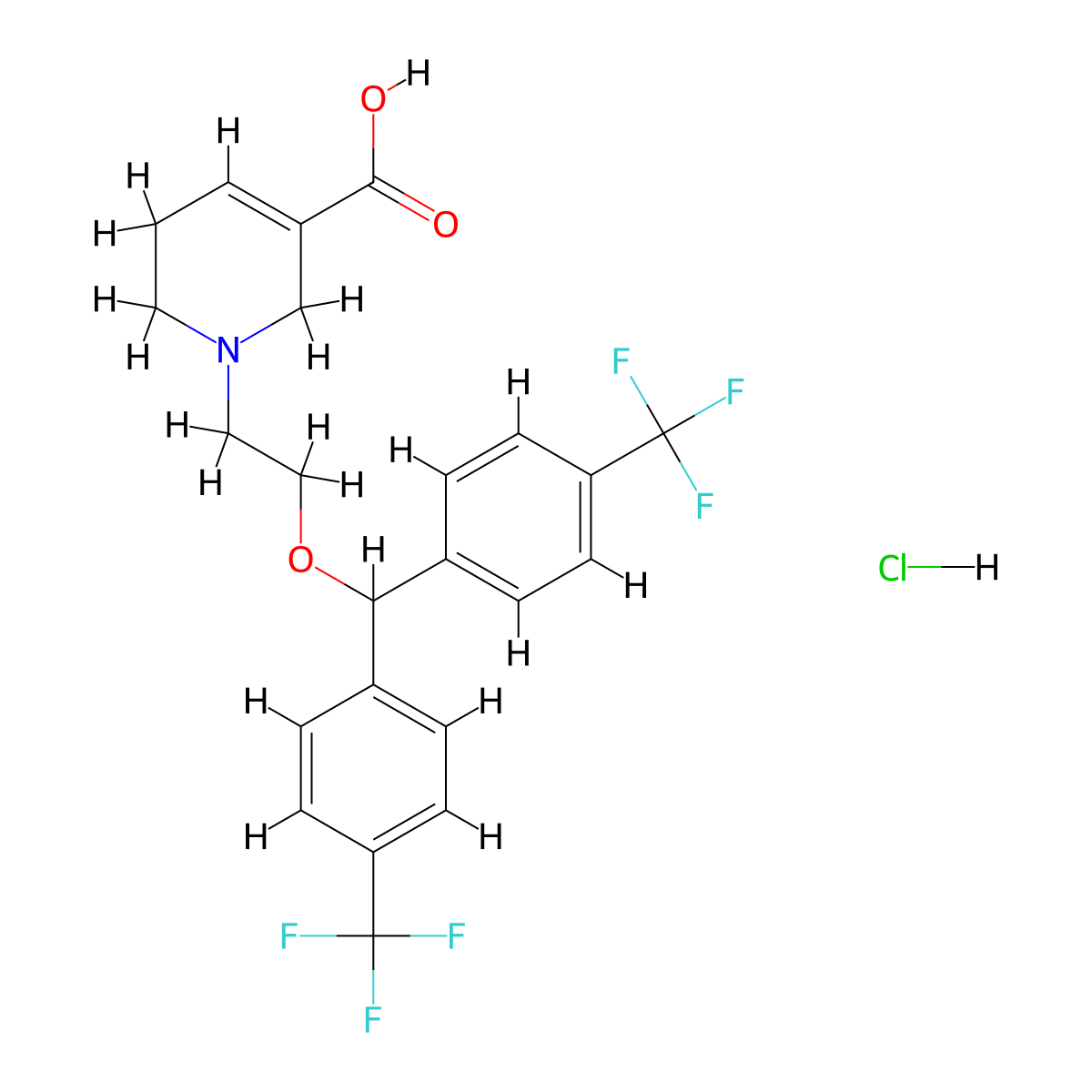 1-[2-[bis[4-(Trifluoromethyl)phenyl]methoxy]ethyl]-1,2,5,6-tetrahydropyridine-3-carboxylic acid hydrochloride molecular structure, CAS 110283-66-4