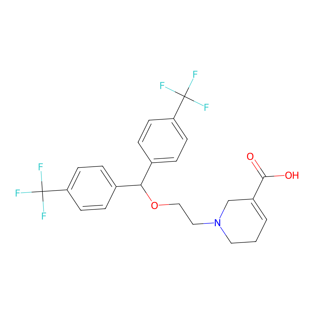 1-(2-(Bis(4-(trifluoromethyl)phenyl)methoxy)ethyl)-1,2,5,6-tetrahydro-3-pyridinecarboxylic acid molecular structure, CAS 110283-79-9