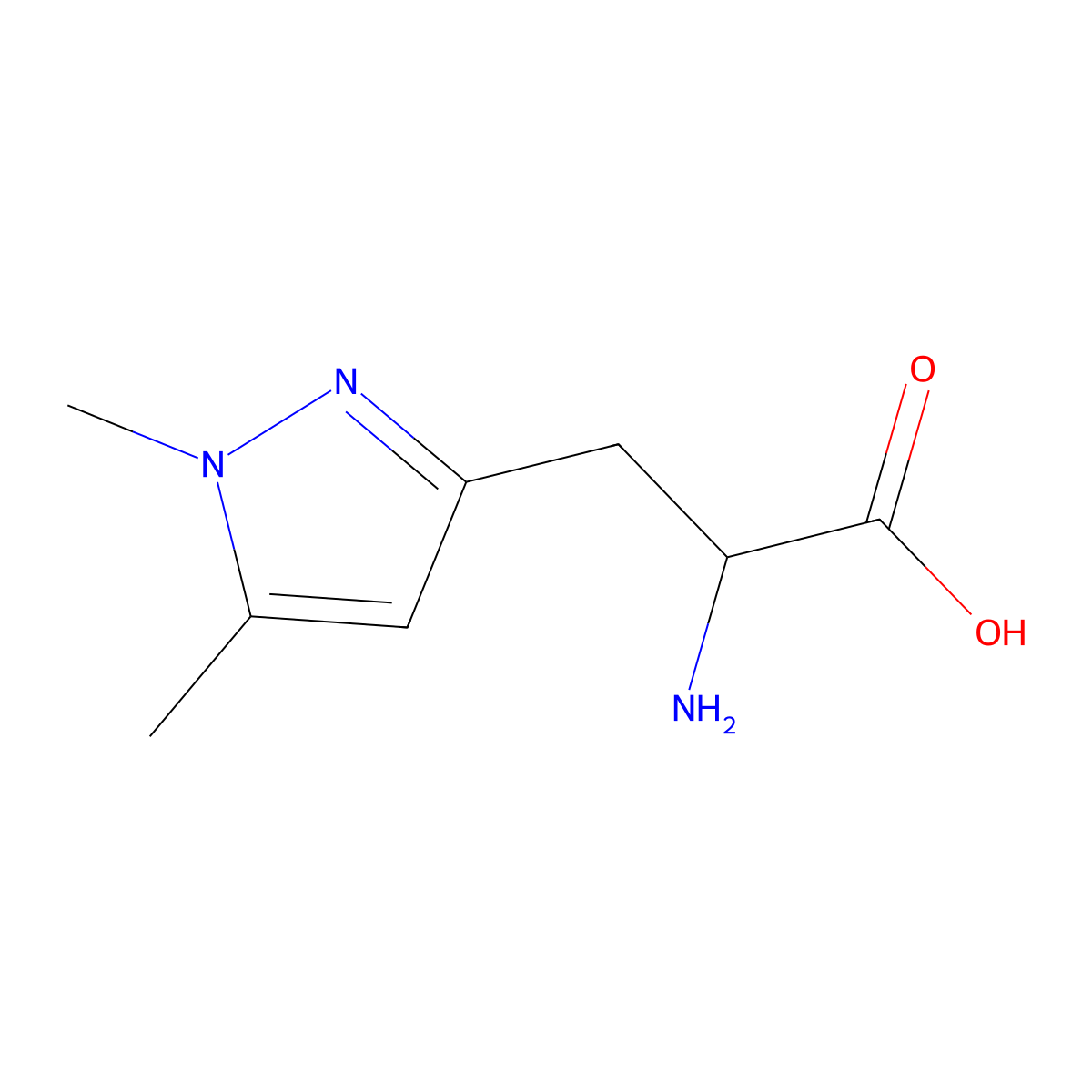 2-amino-3-(1,5-dimethyl-1H-pyrazol-3-yl)propanoic acid molecular structure, CAS 1102836-90-7
