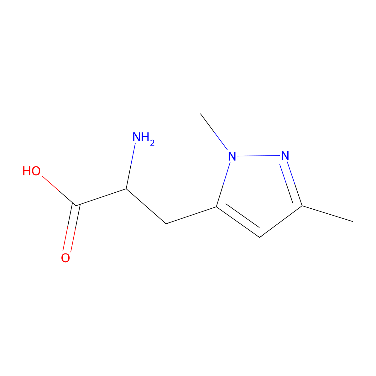 2-amino-3-(1,3-dimethyl-1H-pyrazol-5-yl)propanoic acid molecular structure, CAS 1102837-50-2