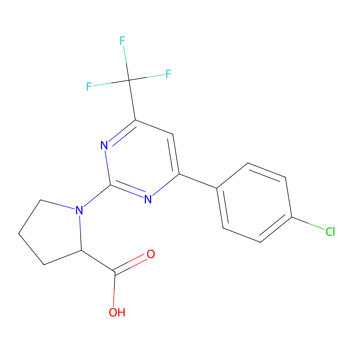 1-[4-(4-Chlorophenyl)-6-(trifluoromethyl)pyrimidin-2-yl]proline molecular structure, CAS 1102852-18-5