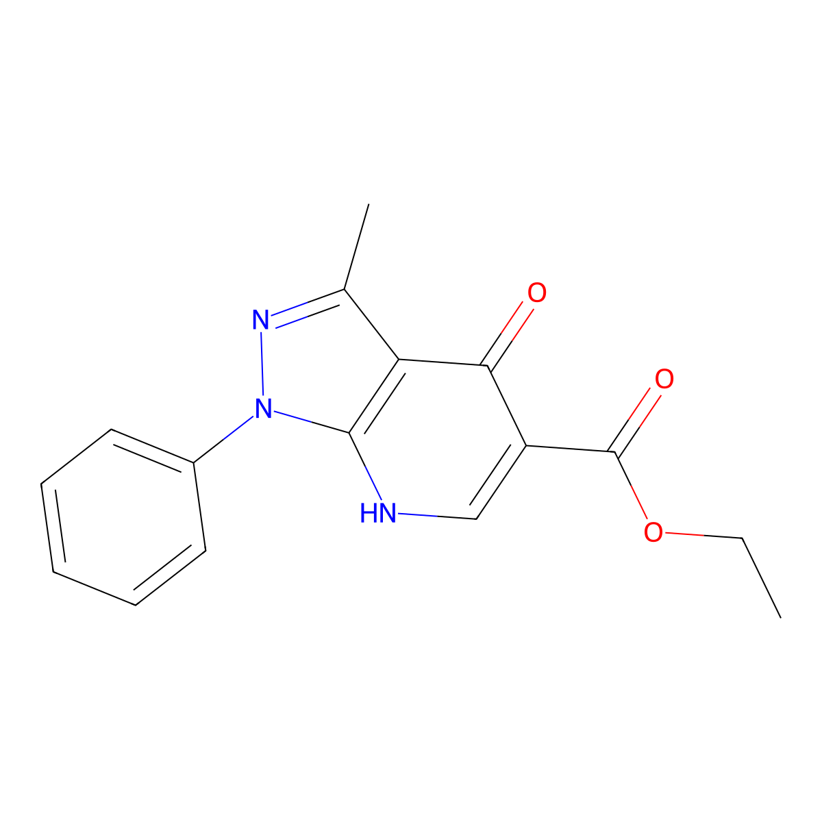 ethyl 3-methyl-4-oxo-1-phenyl-4,7-dihydro-1H-pyrazolo[3,4-b]pyridine-5-carboxylate molecular structure, CAS 110299-43-9